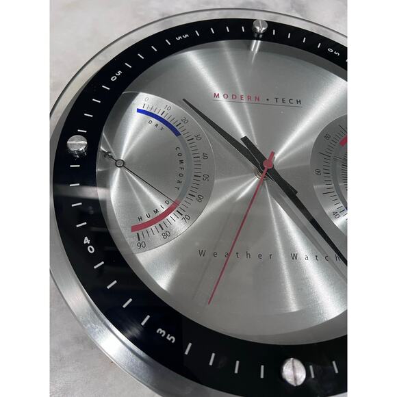 Modern Tech Wall Clock Weather Station Temp Humidity Brushed Aluminum 12” - Picture 7 of 10